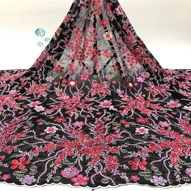 

Embroidery Velvet Lace Fabrics High Quality African Lace with sequins French Tulle Mesh Lace Fabric for Wedding Dress XB235-328