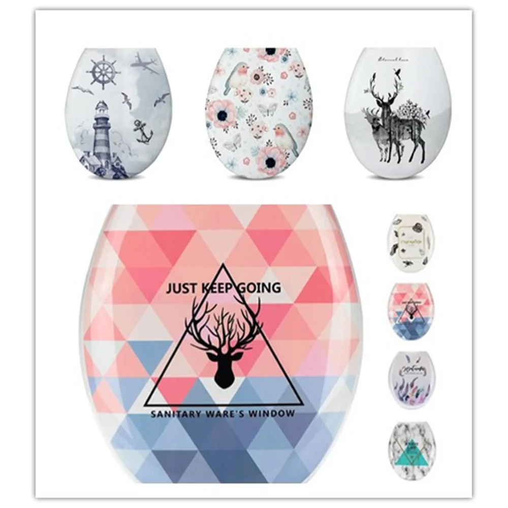 

1PC 18 Inches Thickening Printed Toilet Lid U-shaped Toilet Seat Cover Universal Toilet Lid Creative Patterns Toilet Sea
