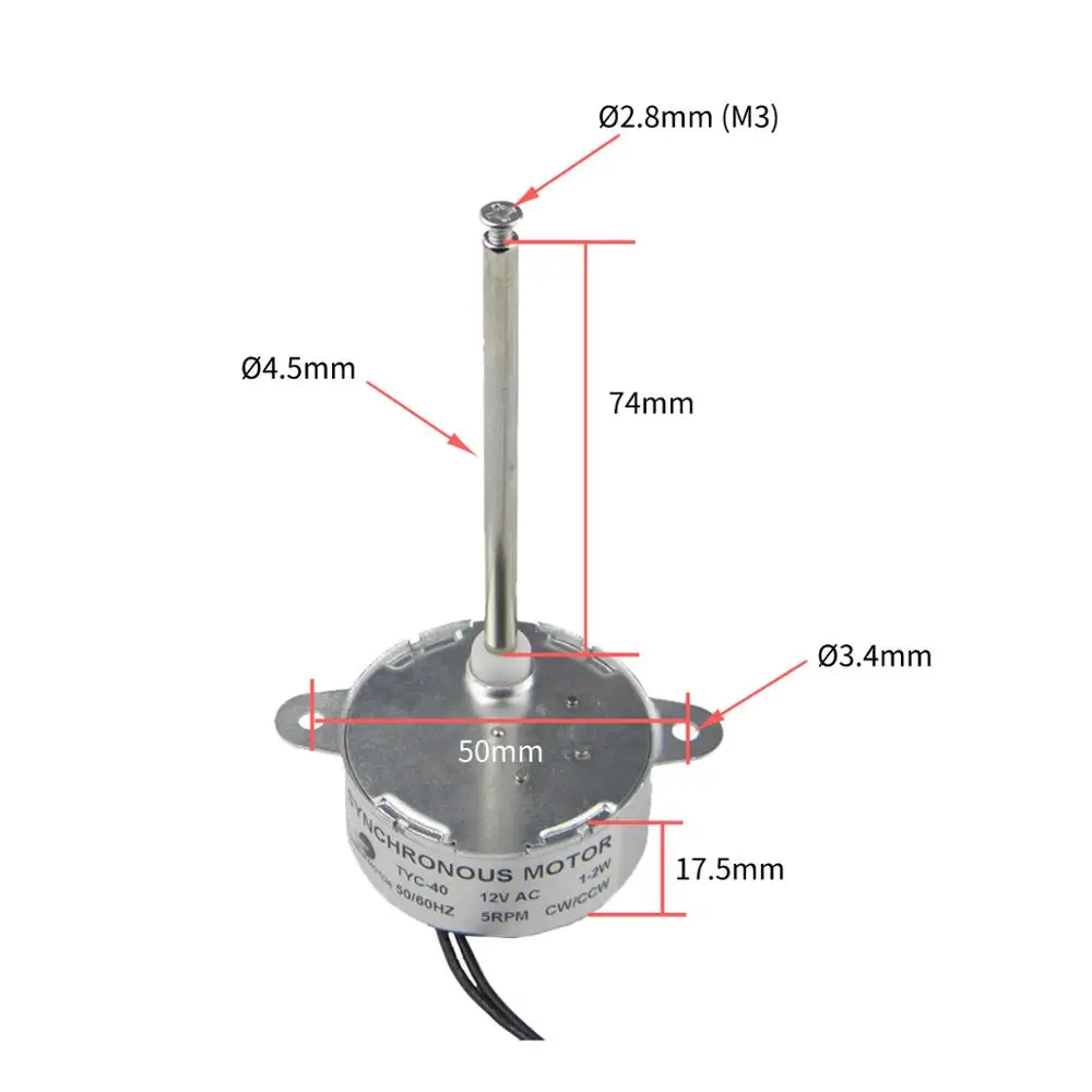 CHANCS TYC40 синхронный мотор шестерни DC 12V 5RPM CW/CCW внутренняя длина вала 7 4 см|Двигатель