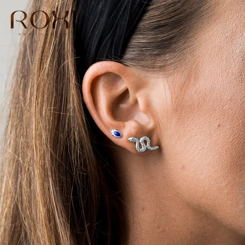 Женские серьги-гвоздики в виде змеи из серебра 100% пробы | Украшения и аксессуары