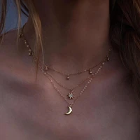 multi layer choker bohemian moon necklace bean crystal star pendant gold chain necklaces for women jewelry girl party gift colar