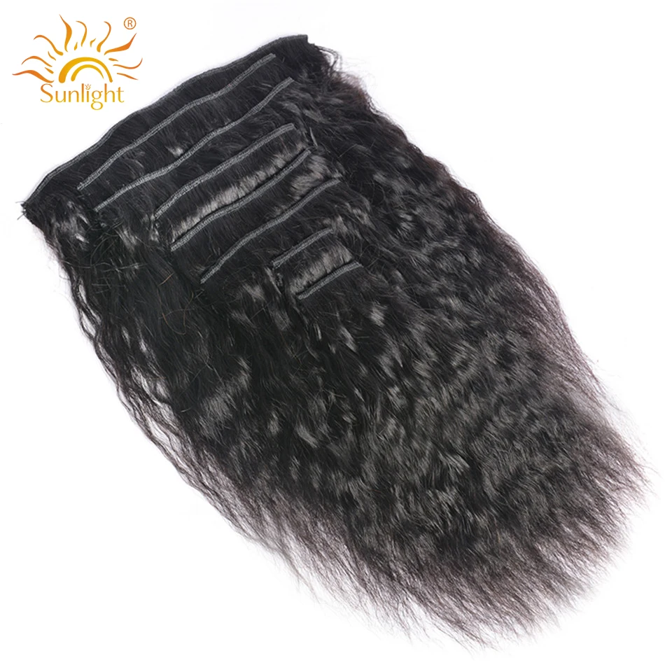 Бразильские волосы Remy кудрявые прямые на клипсах для наращивания натуральный