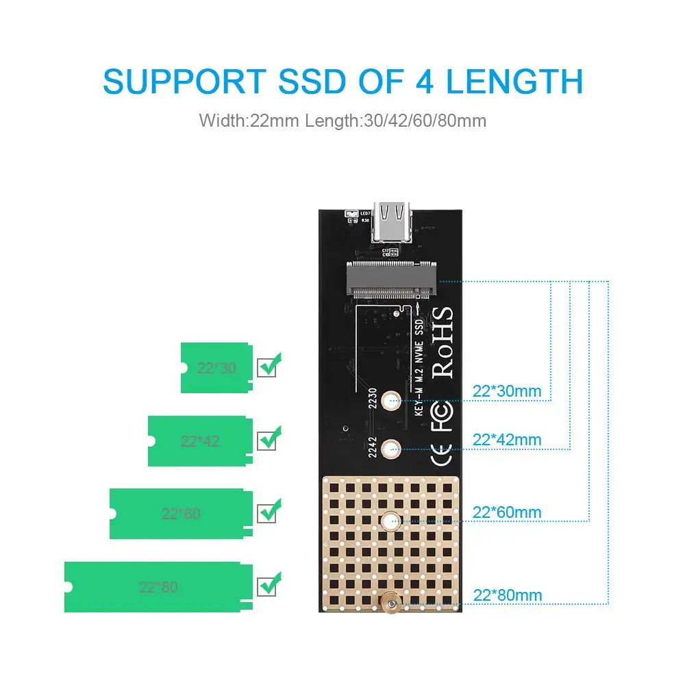 Onvian M.2 Накопитель SSD с протоколом NVMe корпус USB 3 1 к PCI Express type C адаптер 10 Гбит/с Gen 2