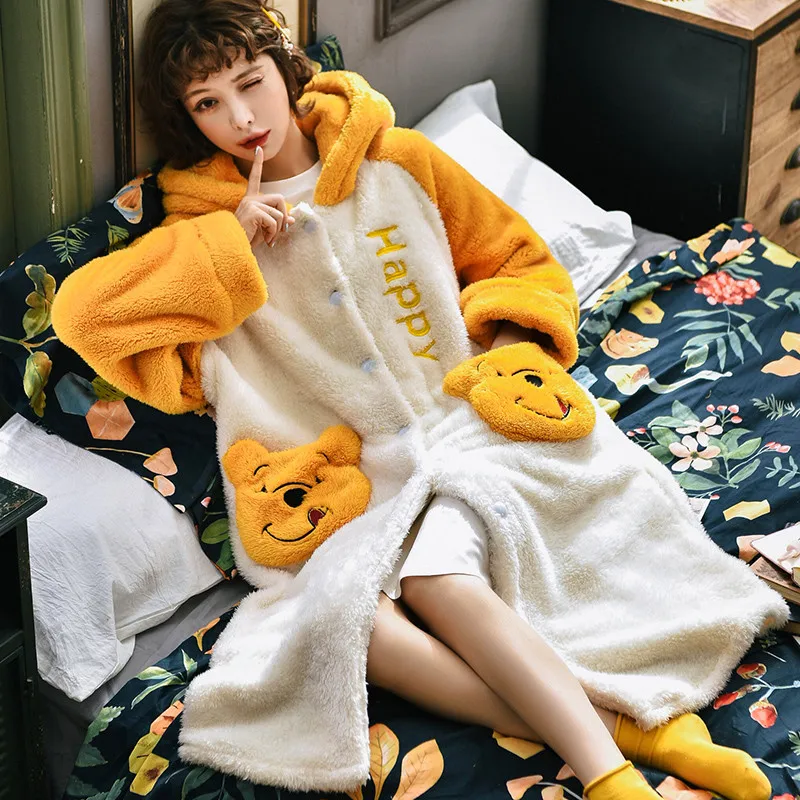 Зимние женские халаты Коралловая бархатная одежда для сна милый мультяшный