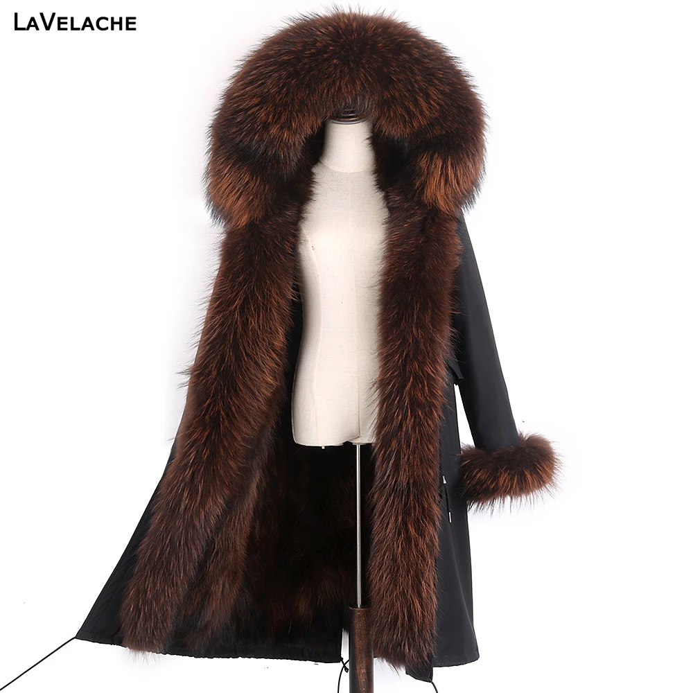 New Winter Women Real Fur Coat Natural Fox Fur Jacket X-Long Large Raccoon Fur Hooded Streetwear Thick Warm Outerwear Fashion