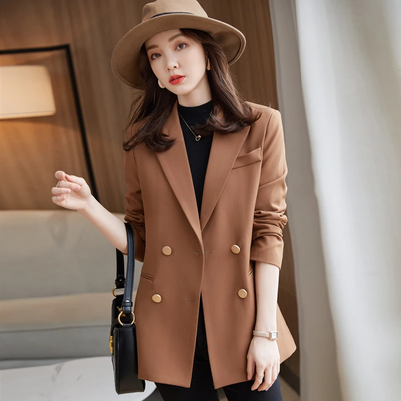

Fashion Women Blazer and Jacket Brown Long Sleeve Ladies Business Work Wear Office Uniform Style New 2022