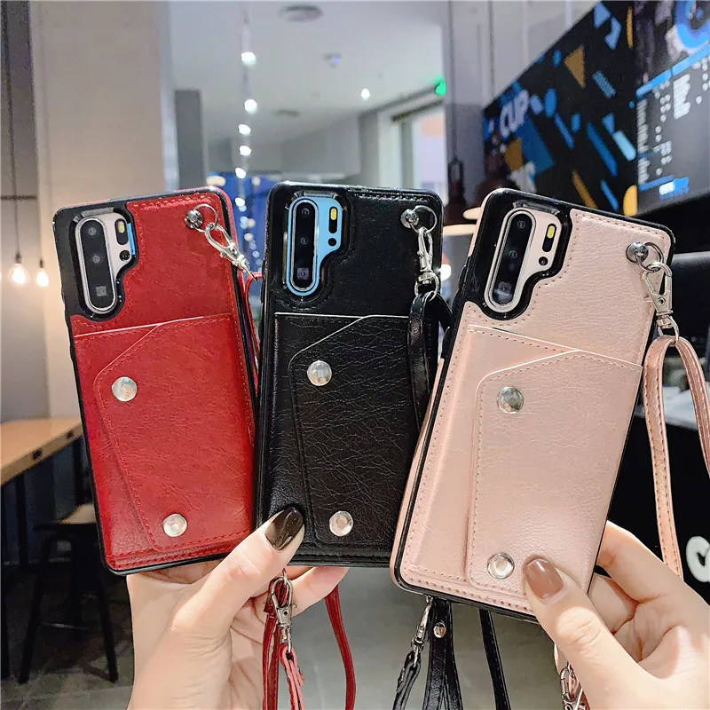 Ремешок для кошелька чехол для huawei p30 pro lite mate 20 pro lite чехол Роскошный кожаный чехол с отделением для карт через плечо ремешок для телефона
