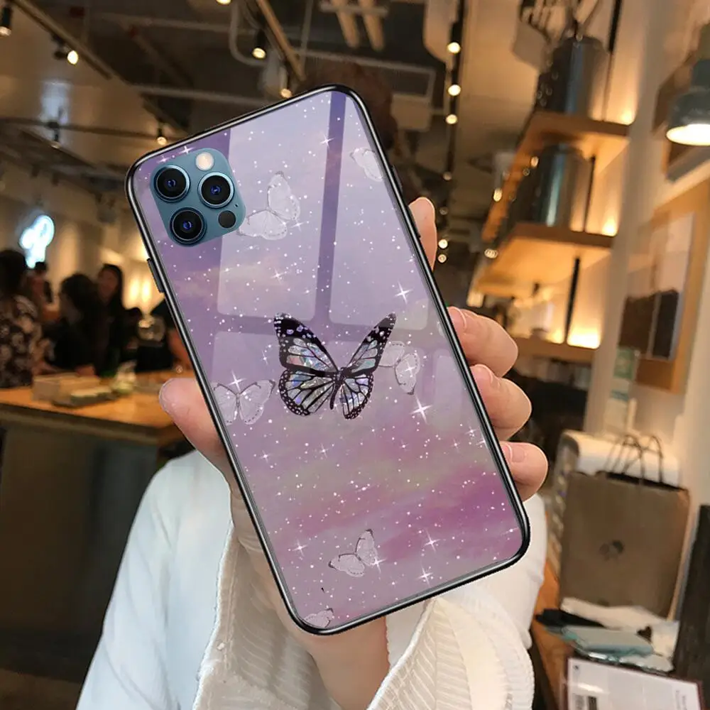 

Cute butterfly Anime Phone Case cover For iphone 12 Pro Max 11 8 7 6 S XR PLUS X XS SE 2020 mini black cell shell