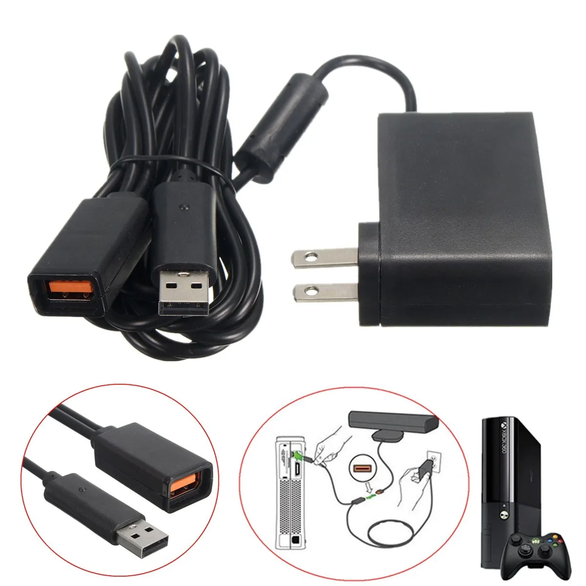 Черный AC 100 V-240 V Питание ЕС переходник зарядка через usb Зарядное устройство для microsoft для Xbox 360 игровой Кинект-Сенсор