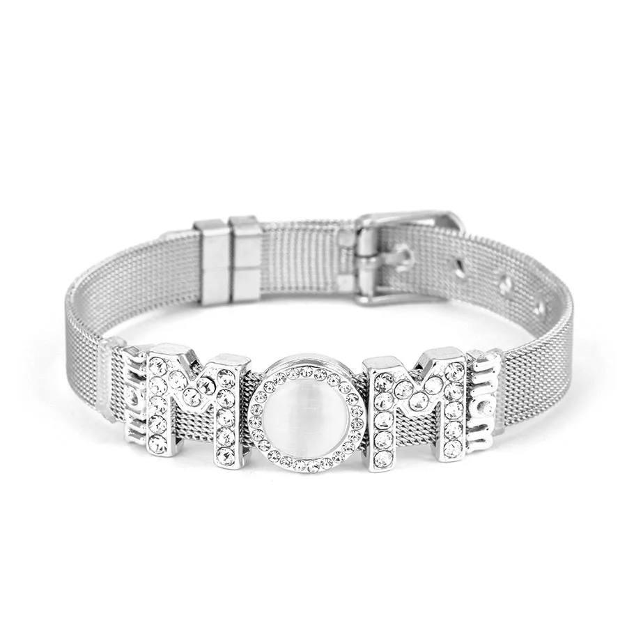 

Seialoy Shiny Silver Color Word Happy Charm Mesh Bracelets For Women Men Original English Word Boy Girl Bangle Mother's Day Gift
