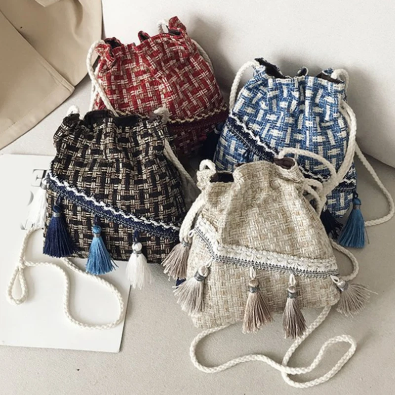 

Summer Messenger Bag Women 2022 New Ethnic Style Tassel Bucket Bag Wild Drawstring Shoulder Bag Chain Bag