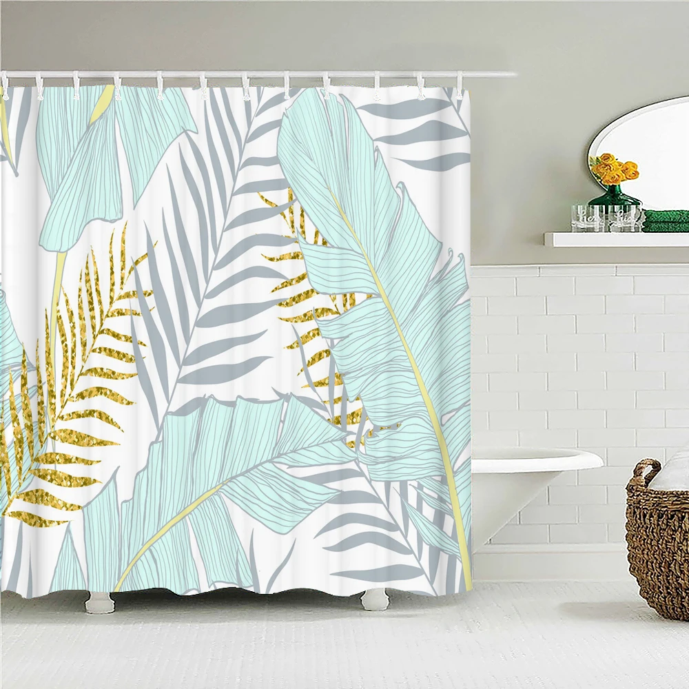 

Waterproof Shower Curtain Fresh Plant leaves Polyester Fabric 3D Printing leaf Bathroom Curtains for Bathroom Decor with Hooks