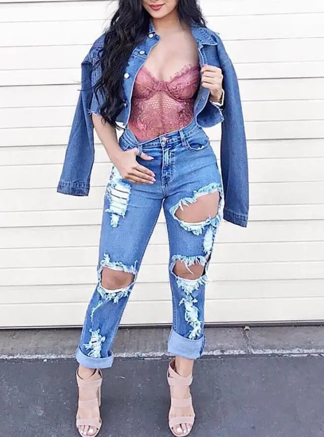 Пикантные уличные Клубные рваные джинсы с большими отверстиями женские