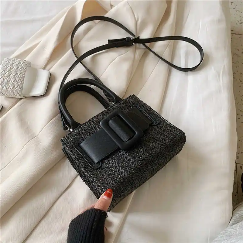 

Elegant Female Contrast color Tote bag 2021 Summer New High-quality Straw Women's Designer Handbag Travel Shoulder Messenger Bag