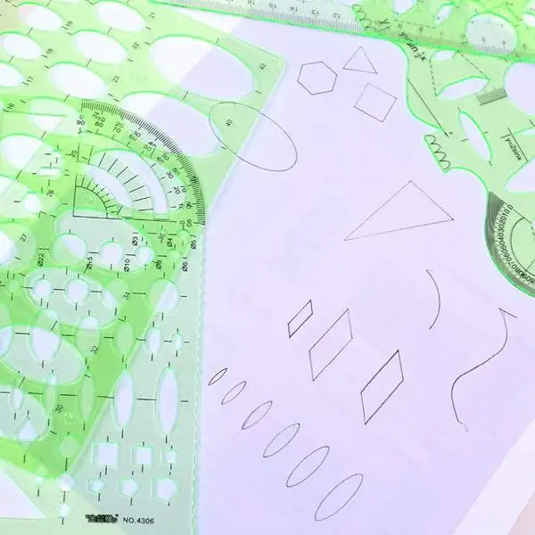 

10 Pcs Green Plastic Drawings Templates Measuring Templates Geometric Rulers for School and Office Supplies