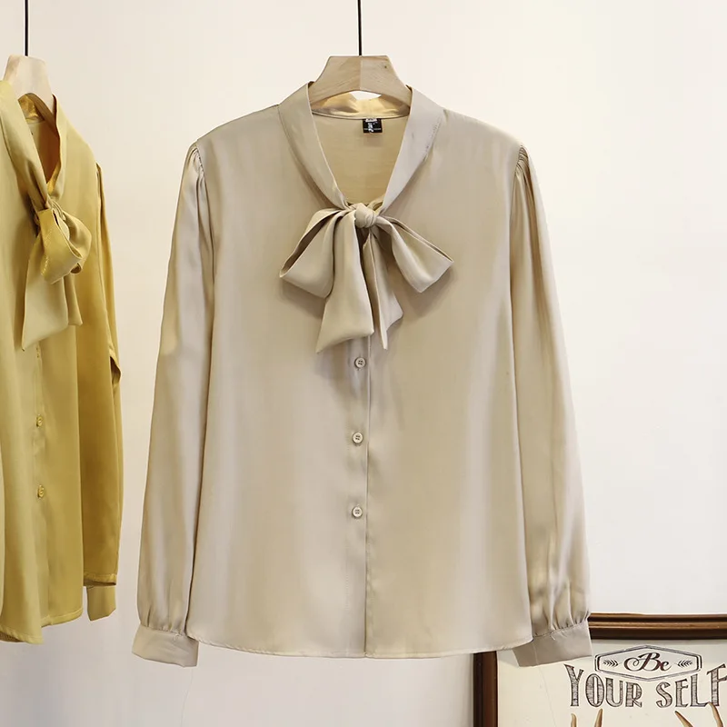 Сатиновая женская блузка весна 2020 модные топы размера плюс повседневный