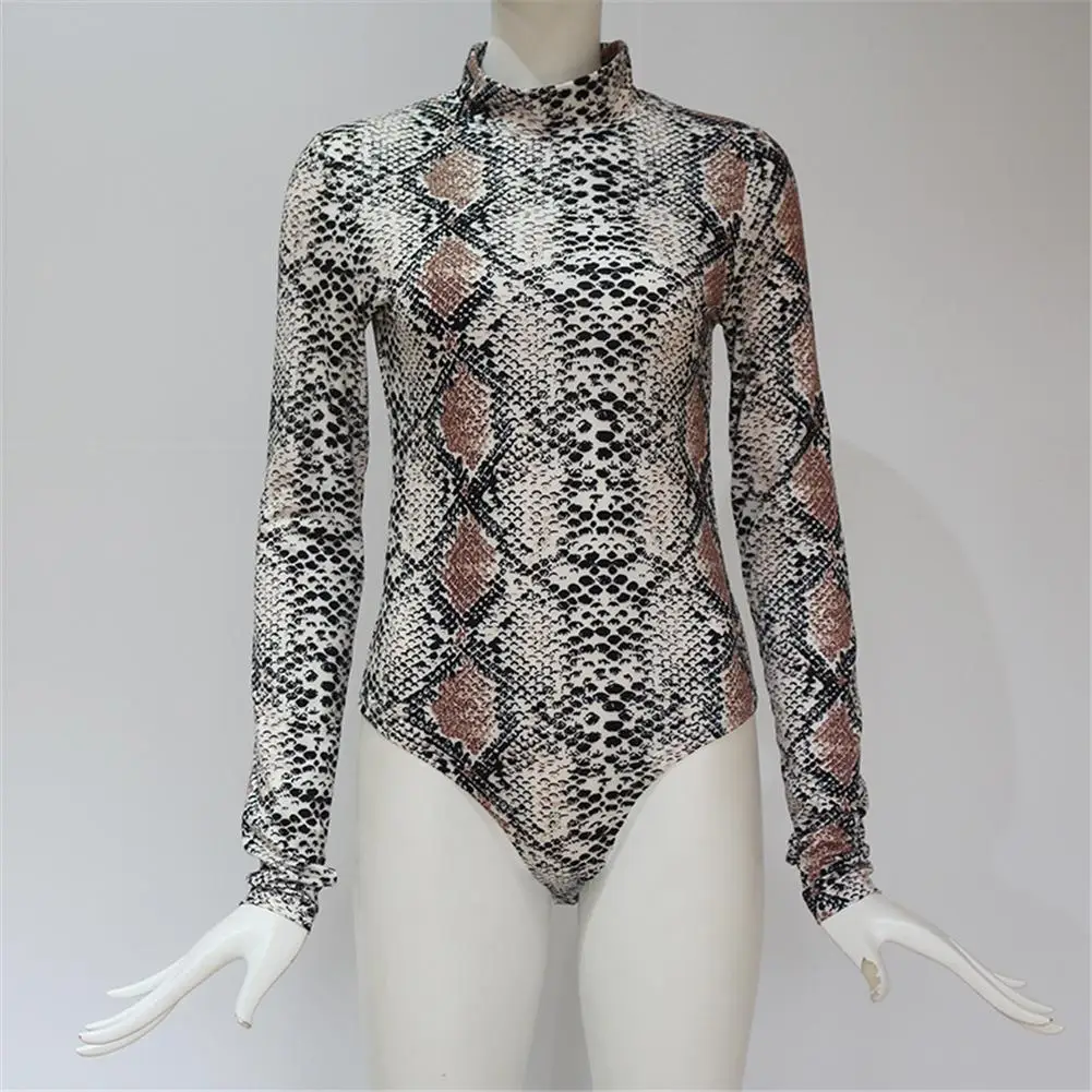 

Winter Autumn Women Bodycon Sexy Turtleneck Top Suits Long Sleeve Skinny Print Snake Casual Bodycon Playsuit Printed Fashion Hot