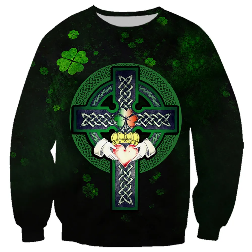 

CLOOCL St. Patrick Sweatshirt 3D Graphic Four-leaf clover cross Splicing Sportswear Fashion Harajuku Streetwear Men Clothing