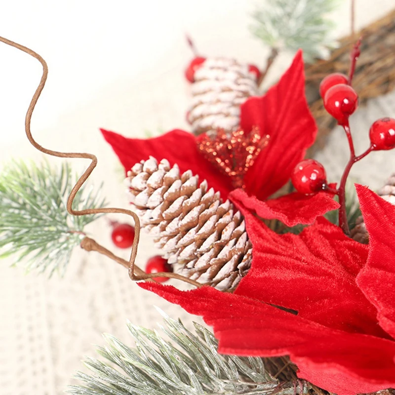 

Christmas Flannel Garland Pine Cone Berry with Christmas Decorations 40cm Small Red Fruit PE Christmas Wreath