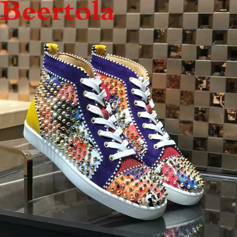 Кроссовки мужские кожаные с высоким верхом повседневная обувь граффити на