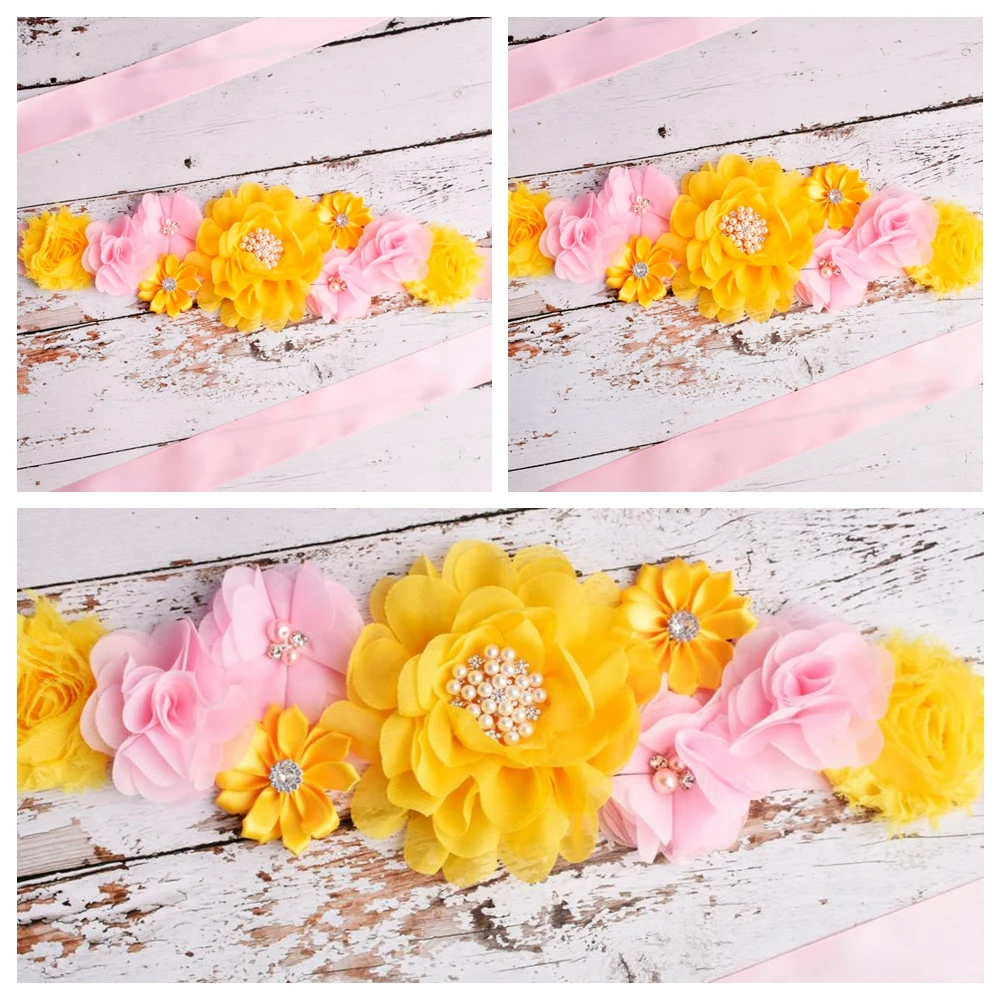 Handmade Chiffon Flower Women Belt Hand Sewning Beads Floral Sash Maternity Sash Party Decoration Holiday or Anniversary Gifts