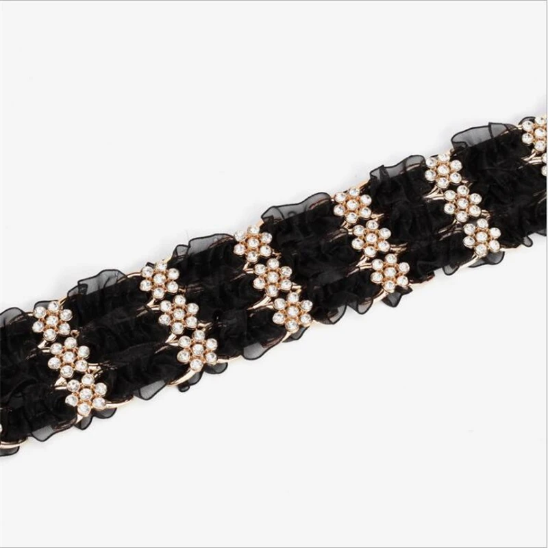 

2020 Luxury Belts for Women Lace Rhinestone Fashion Decorative Elastic Girdle High Quality Wild Dress Wide Belts