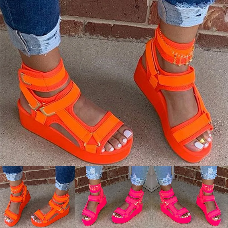 Сандалии женские на платформе с открытым носком босоножки липучке уличная