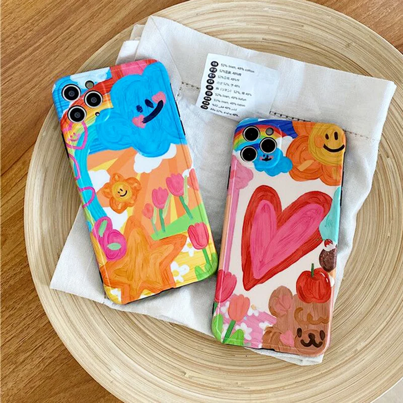 Lovely Graffiti Oil Painting Cases For Iphone 11 12 Pro Max Case Funda Iphones xr x xs 7 8plus full back cover phone accessories
