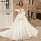 LORIE Принцесса Атласное Свадебное Платье Aline свадебные платья с открытыми плечами с большим бантом буффами Длинные свадебные платья на шнуровке сзади