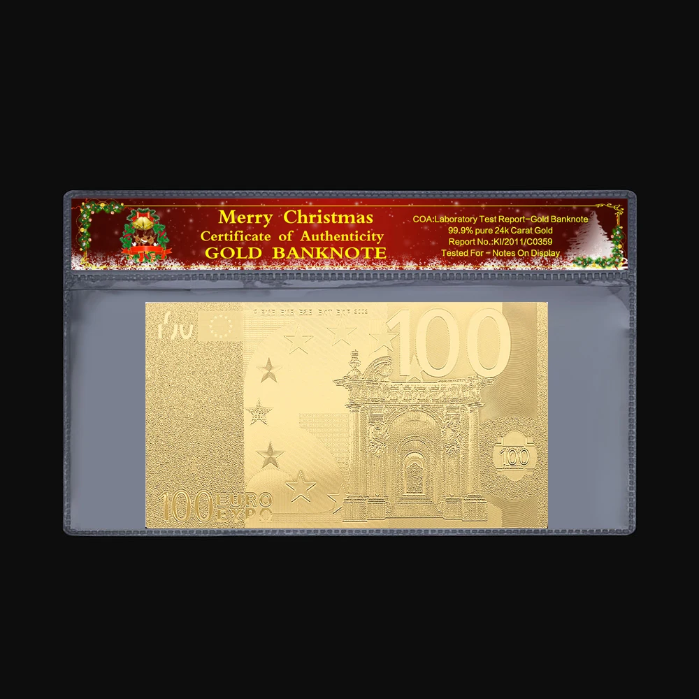 Памятная монета 100 евро старая банкнота 24k позолоченная Рождественская