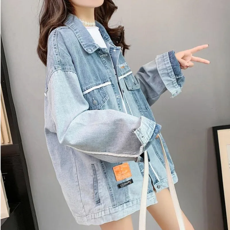 

Джинсовая куртка женская свободного покроя, тонкий пиджак из денима средней длины, уменьшающий возраст, весна-осень