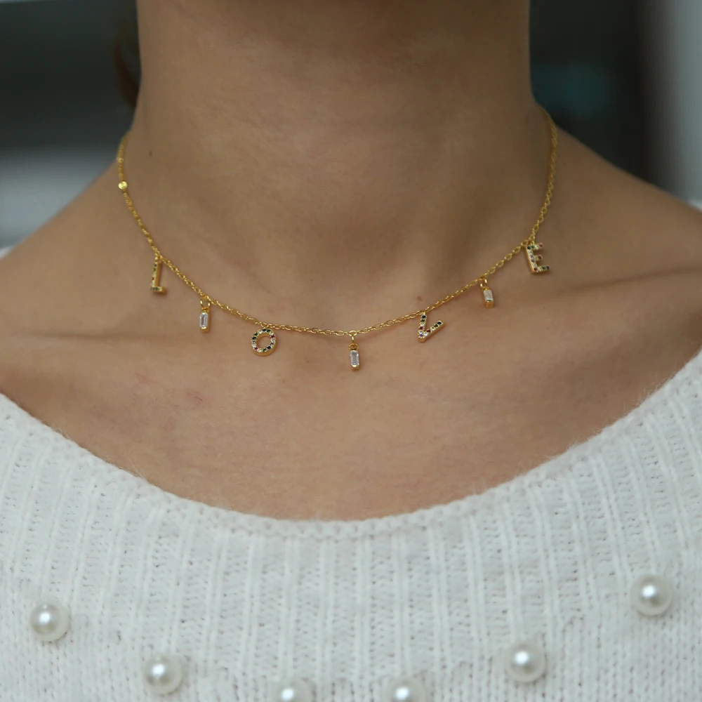 2021 обещанное Радужное ожерелье Любовь микро паве Красочные Стразы с фианитом