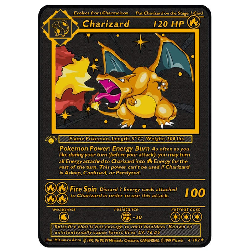 Personaje de Anime de cartas de Metal de Pok&eacute;mon, coleccionable, juego de Pokemon, Bikachu-1