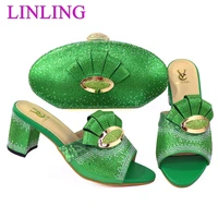 summer new slippers arrival fahion style italian design hot selling elegant party green color noble women shoes and bag set