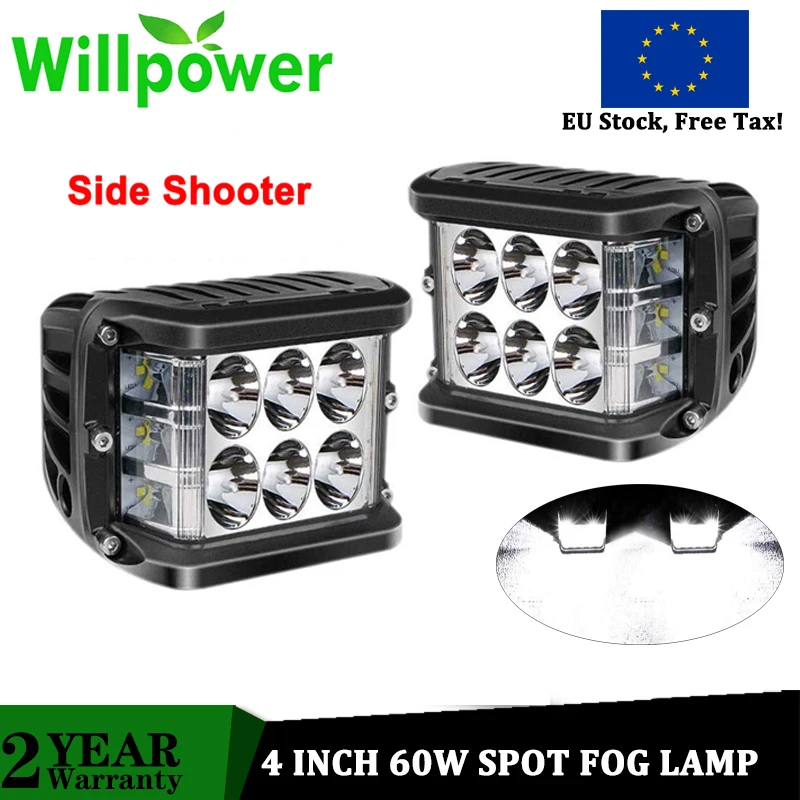 Kopen Willpowe 2 Stuks Side Shooter 12 Leds 4 Inch 60W Led Pods Cube Rijden Mistlamp Offroad Led Verlichting Licht Offroad Truck Suv 12V 24V
