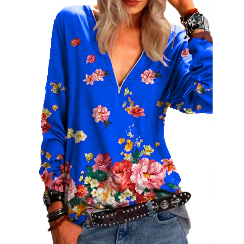 Летняя футболка с цветочным принтом женская обувь на застежке молнии V образным