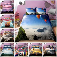 3d hot air balloon printing bedding set balloon over beautiful alpine white clouds duvet cover with pillowcase bed set 3 pcs