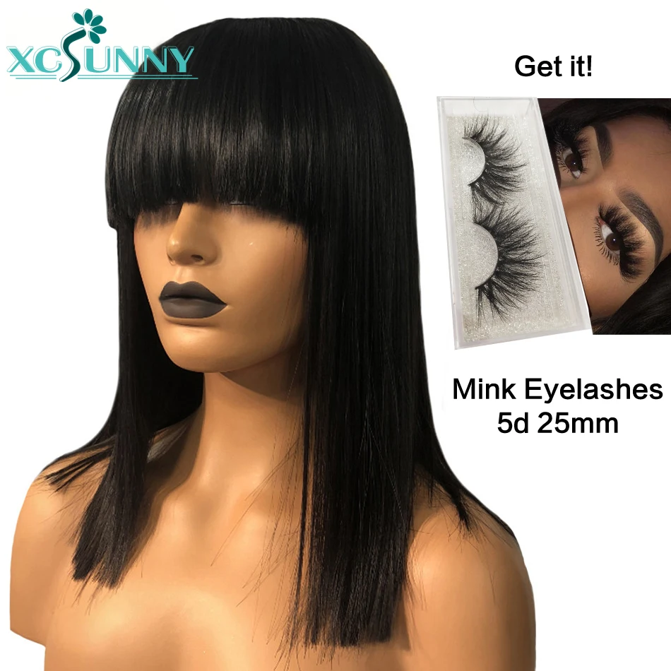 Короткий парик Боб с челкой 13x6 парики из человеческих волос кружевом спереди