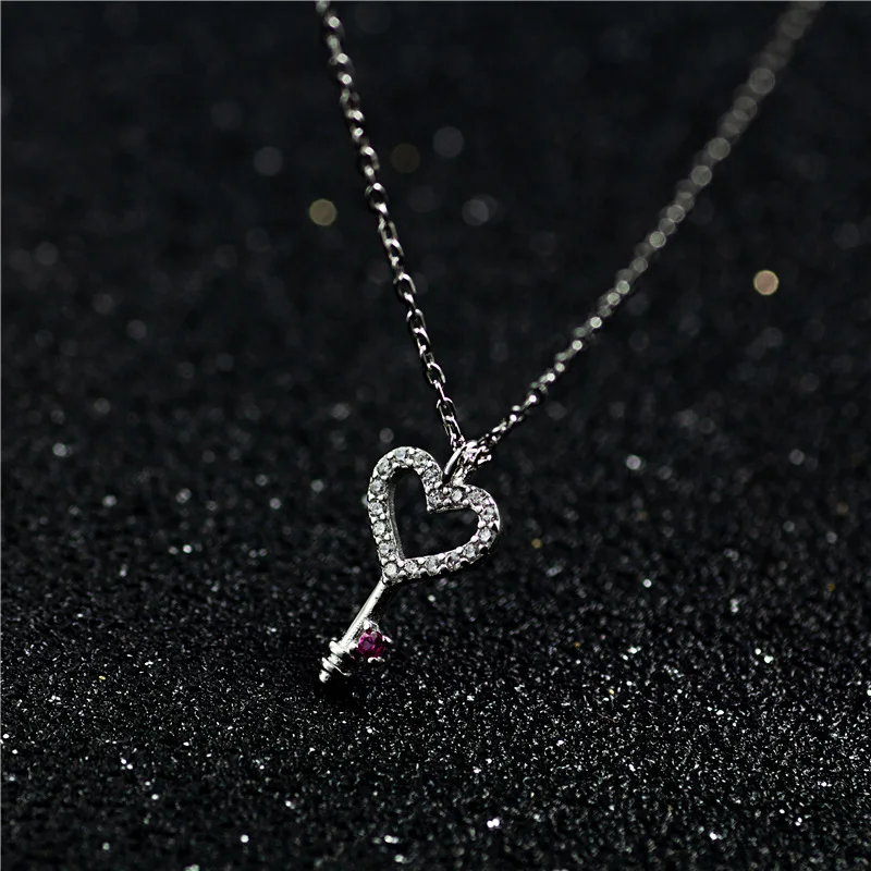 Сердце ключ мини Циркон ожерелье женщины 100% стерлингового серебра 925 nacklace