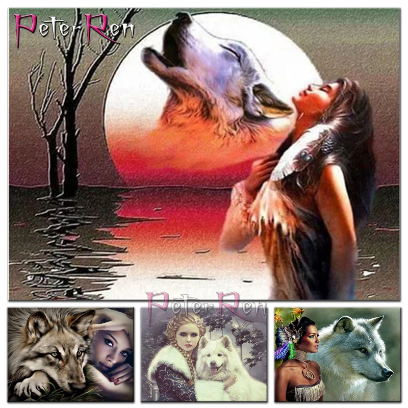 

Beauty and wolf DIY diamond painting full whole resin drill mosaic fantasy art woman wolves Girl pattern 5D embroidery diamonds