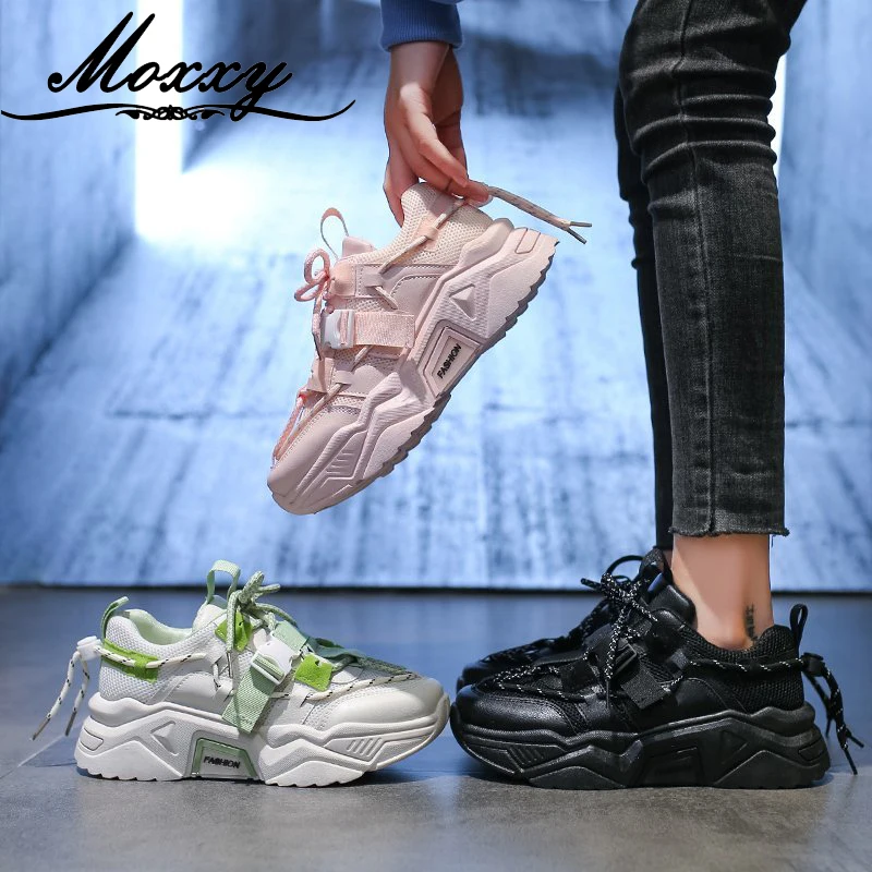 

2021 Spring Pink Green Sneakers Women Vulcanized Shoes Fashion Dad Platform Sneakers Basket Femme Black Chunky Shoes Women