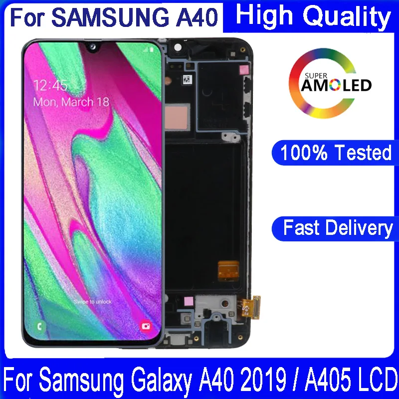 100% Оригинальный 5 9 дюйма для Samsung Galaxy A40 ЖК 2019 A405 A405F A405FN с рамкой дисплей сенсорный