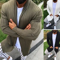 knitted cardigan sweater men 2020 autumn casual slim fit mens shawl collar sweater coat long striped sweaters male overcoat xxxl