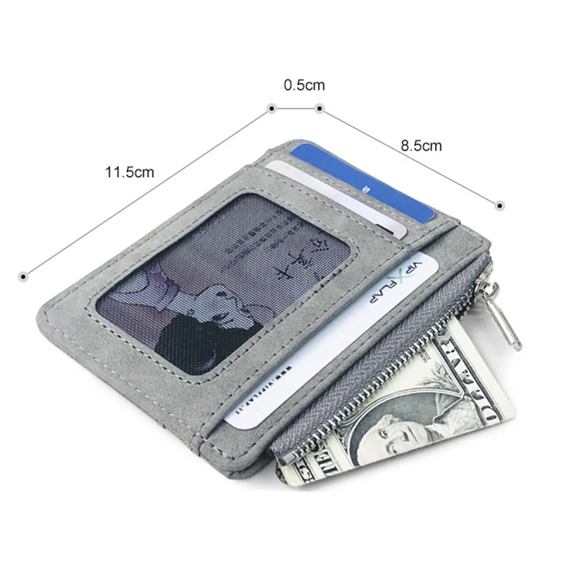 

New Men Short Card Wallet Frosted PU Leather Zipper Mini Coin Purse Multi-card Pockets Business Card Bag Card Holder