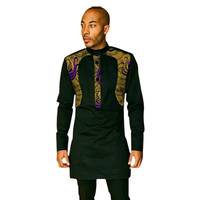 Patchwork men's africa clothing men dashiki shirts stand collar fashion long sleeve shirt custom made african clothes | Мужская