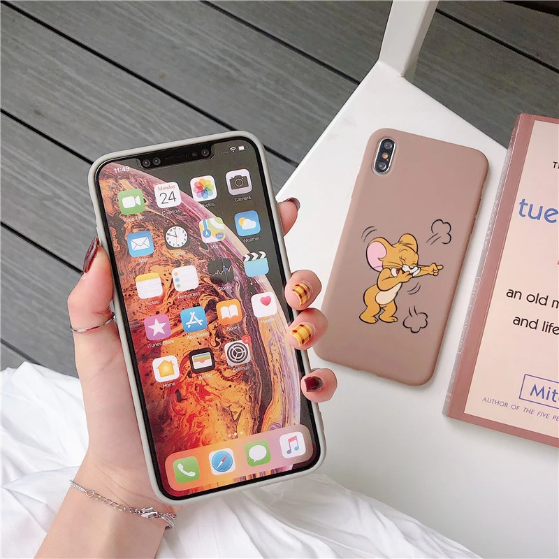 Забавный матовый чехол для телефона для iPhone 11Pro X XS Max XR 6 6S 7 8 Plus милый мультяшный Кот и мышь Мягкий ТПУ силиконовый защитный чехол s