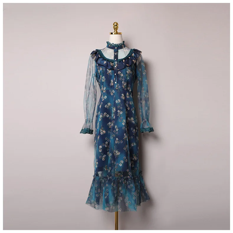 

High Quality New Spring Ladies Temperament Women's Long-sleeved Lotus Leaf Collar Princess Dress