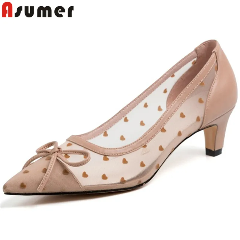 

Женские сетчатые туфли-лодочки ASUMER, с острым носком и бантом, элегантные вечерние туфли, весна-лето 2021