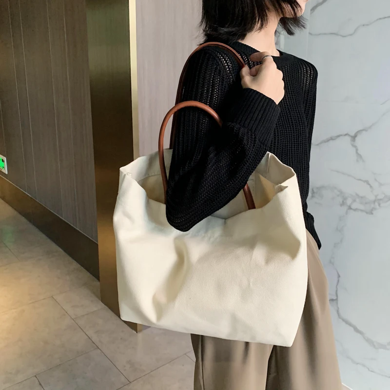 Shopping Bags Women Solid Simple Tote Bag Large Capacity Canvas Shopper Females Ins Reusable Korean Style Fashion Eco-friendly. | Багаж и