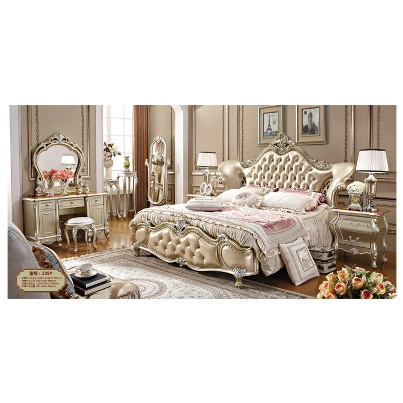 Россия роскошный отель Высокое качество Золотая кожаная кровать|Наборы для